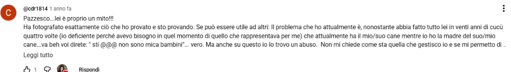 Estratto di un commento: Pazzesco… lei è proprio un mito!!! Ha fotografato esattamente ciò che ho provato e sto provando. Se può essere utile ad altri: Il problema che ho attualmente è, nonostante abbia fatto tutto lei in venti anni di cucù